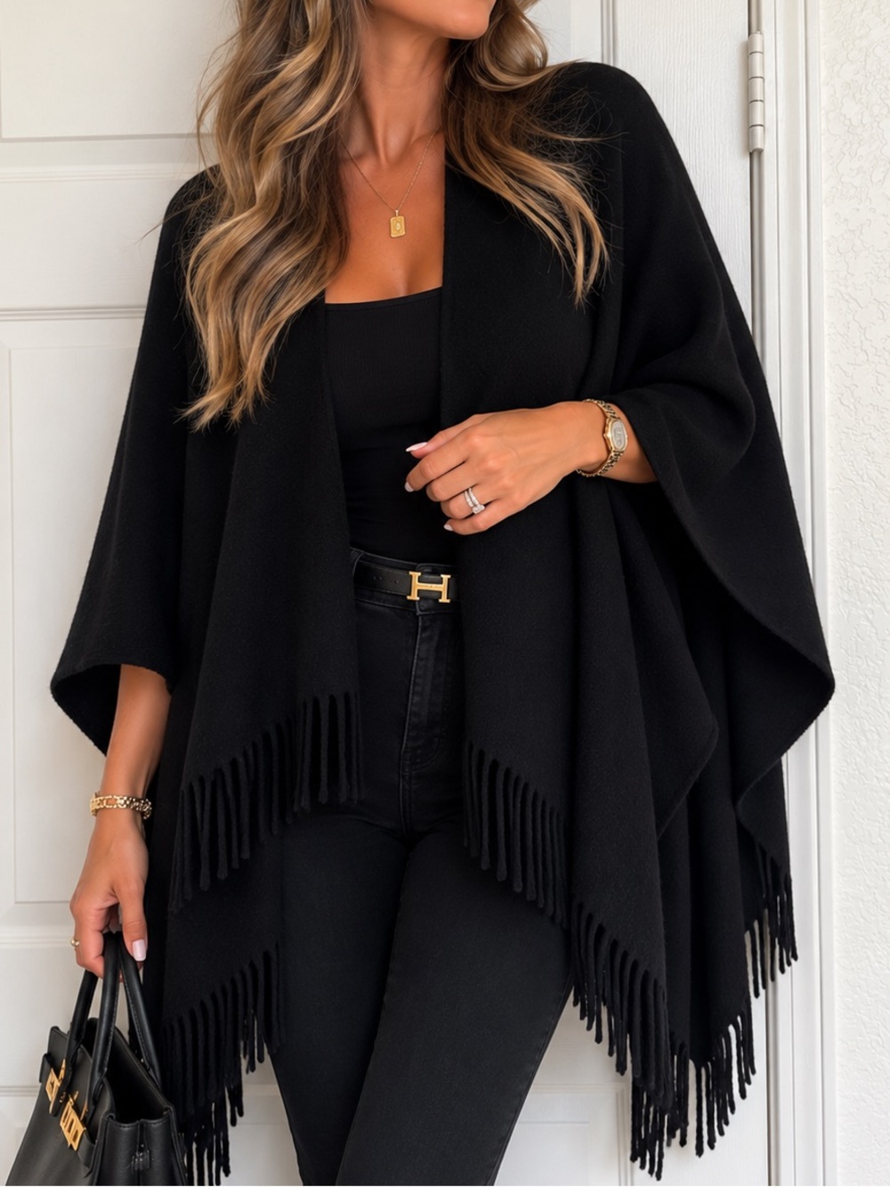 Rag & Bone Classic Black Fringe Cashmere Poncho Sweater Cardigan